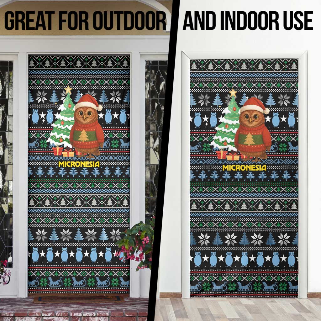 Micronesia Christmas Door Cover with Santa Owl Christmas Tree Gifts and Snowflake - Wonder Print Shop