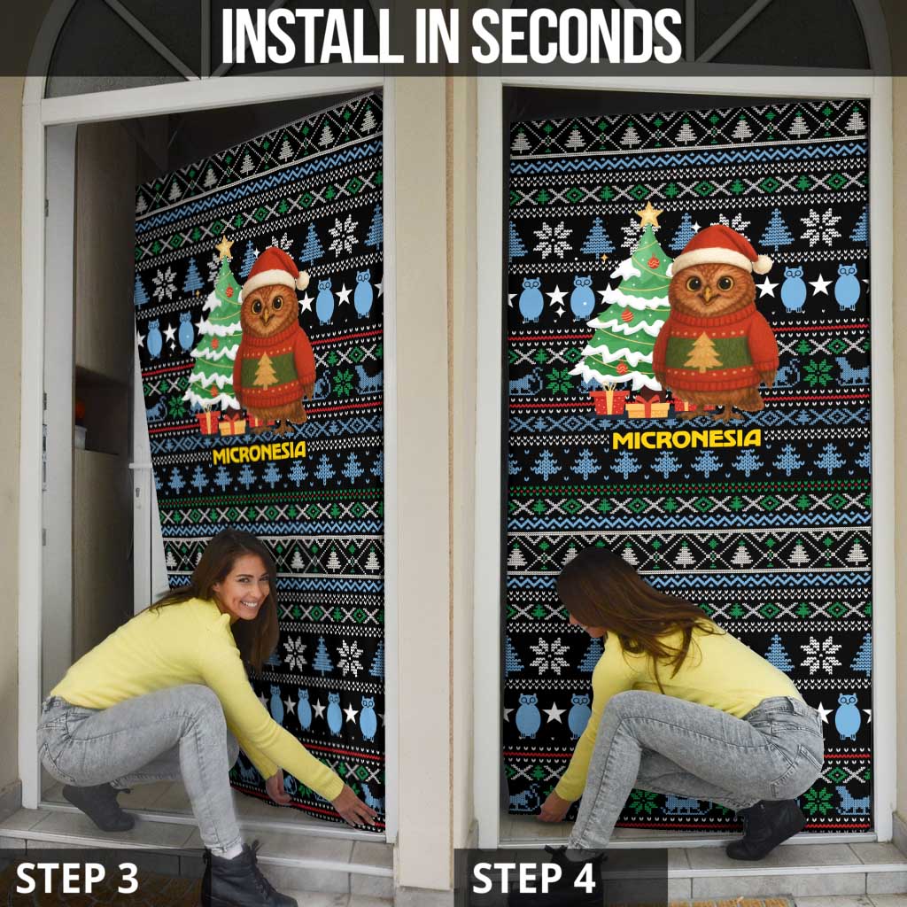 Micronesia Christmas Door Cover with Santa Owl Christmas Tree Gifts and Snowflake - Wonder Print Shop
