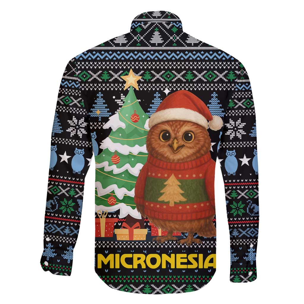 Micronesia Christmas Family Matching Long Sleeve Bodycon Dress and Hawaiian Shirt with Santa Owl Christmas Tree Gifts and Snowflake - Wonder Print Shop