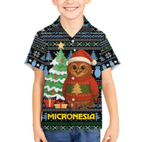 Micronesia Christmas Family Matching Long Sleeve Bodycon Dress and Hawaiian Shirt with Santa Owl Christmas Tree Gifts and Snowflake - Wonder Print Shop