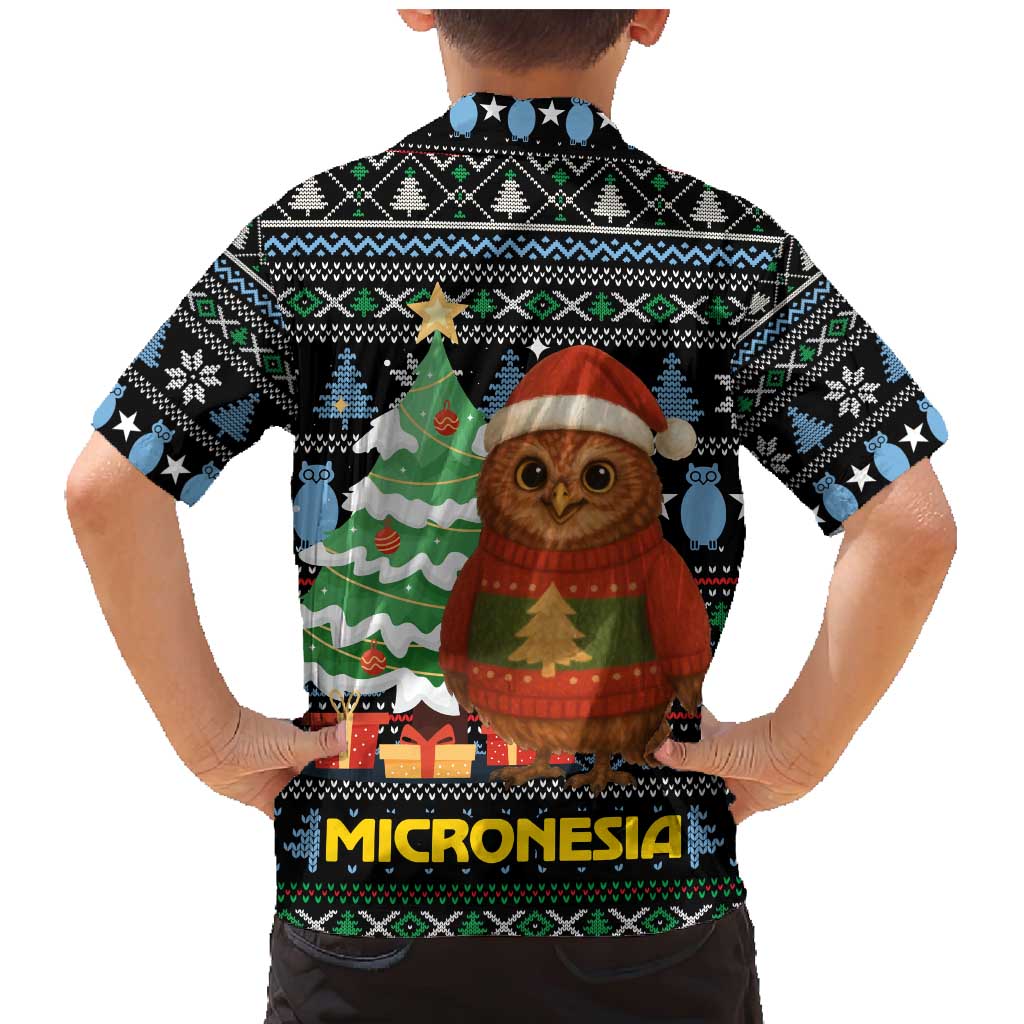 Micronesia Christmas Family Matching Mermaid Dress and Hawaiian Shirt with Santa Owl Christmas Tree Gifts and Snowflake - Wonder Print Shop