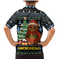 Micronesia Christmas Family Matching Mermaid Dress and Hawaiian Shirt with Santa Owl Christmas Tree Gifts and Snowflake - Wonder Print Shop