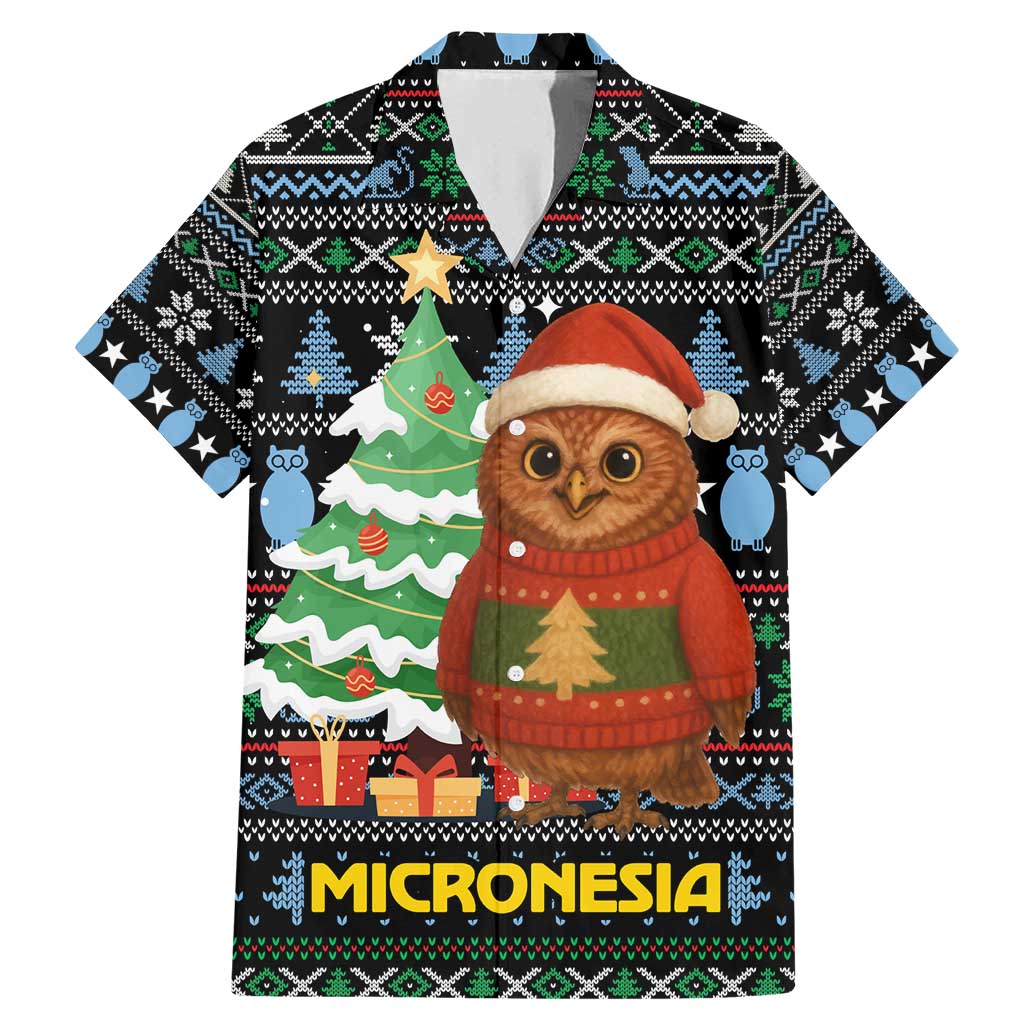 Micronesia Christmas Family Matching Mermaid Dress and Hawaiian Shirt with Santa Owl Christmas Tree Gifts and Snowflake - Wonder Print Shop