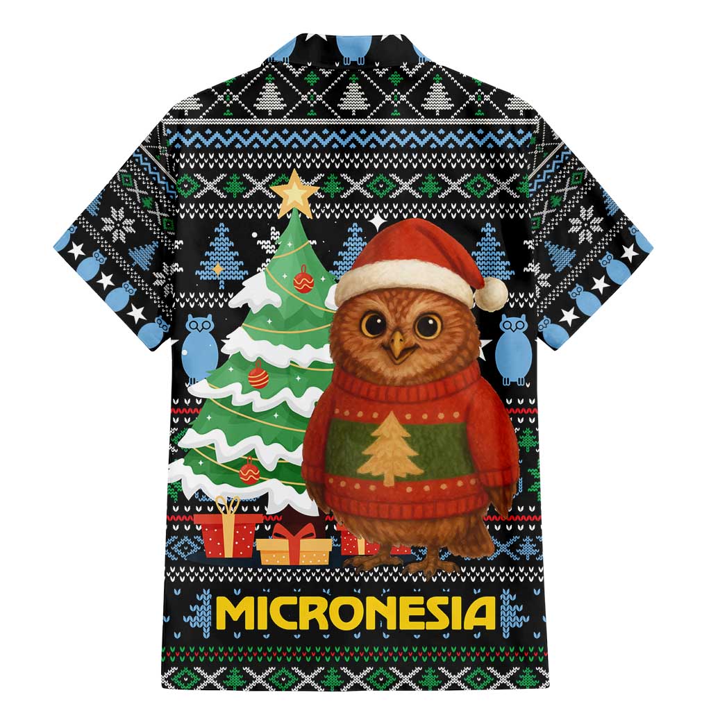 Micronesia Christmas Family Matching Mermaid Dress and Hawaiian Shirt with Santa Owl Christmas Tree Gifts and Snowflake - Wonder Print Shop