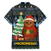 Micronesia Christmas Family Matching Off The Shoulder Long Sleeve Dress and Hawaiian Shirt with Santa Owl Christmas Tree Gifts and Snowflake - Wonder Print Shop