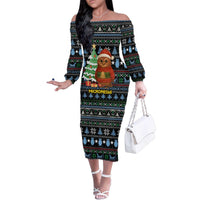 Micronesia Christmas Family Matching Off The Shoulder Long Sleeve Dress and Hawaiian Shirt with Santa Owl Christmas Tree Gifts and Snowflake - Wonder Print Shop