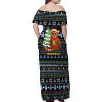 Micronesia Christmas Family Matching Off Shoulder Maxi Dress and Hawaiian Shirt with Santa Owl Christmas Tree Gifts and Snowflake - Wonder Print Shop