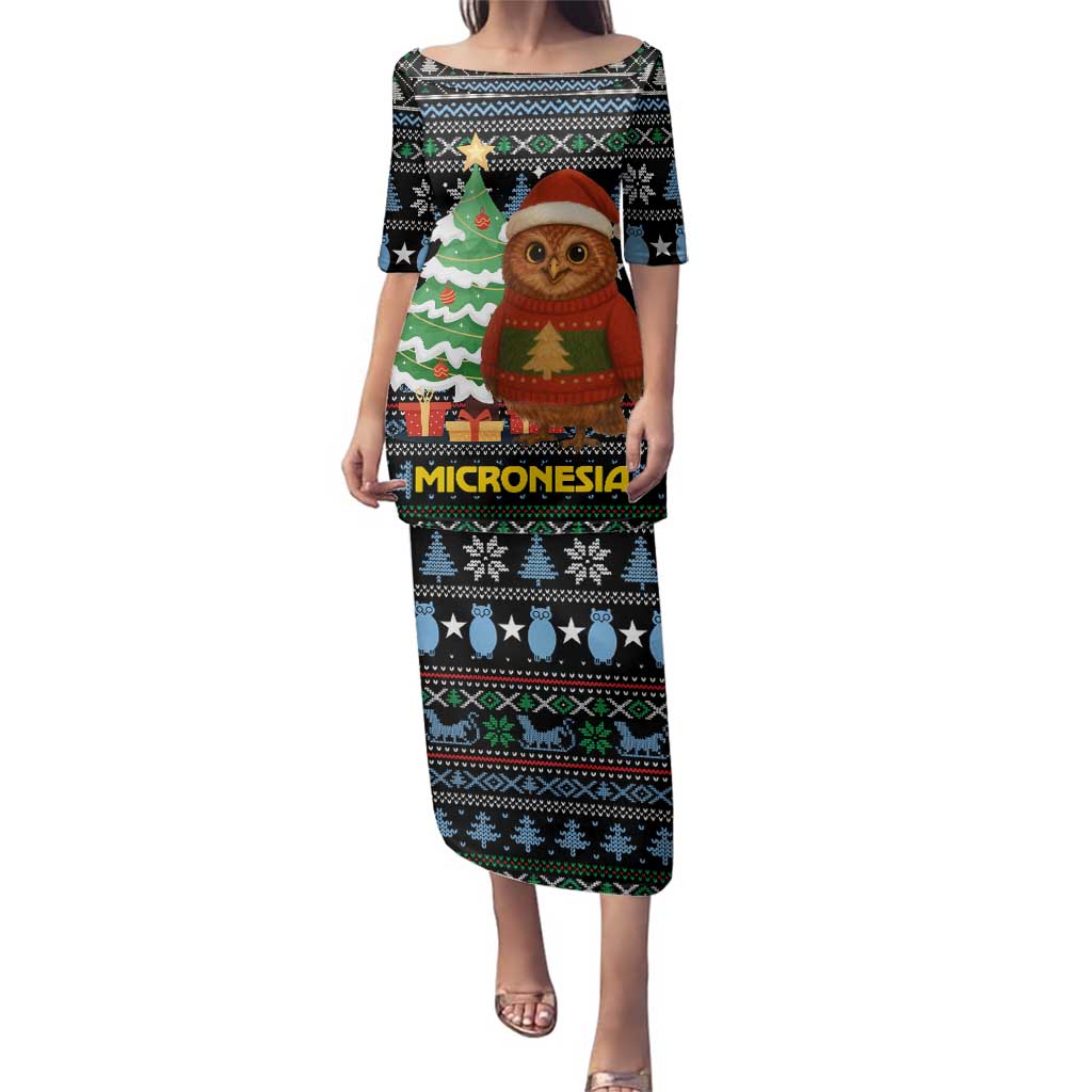 Micronesia Christmas Family Matching Puletasi and Hawaiian Shirt with Santa Owl Christmas Tree Gifts and Snowflake - Wonder Print Shop