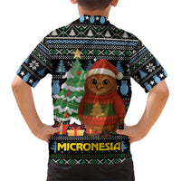 Micronesia Christmas Family Matching Short Sleeve Bodycon Dress and Hawaiian Shirt with Santa Owl Christmas Tree Gifts and Snowflake - Wonder Print Shop