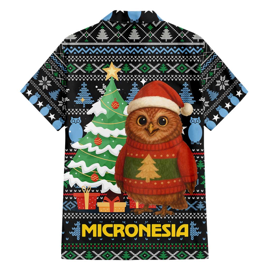 Micronesia Christmas Family Matching Short Sleeve Bodycon Dress and Hawaiian Shirt with Santa Owl Christmas Tree Gifts and Snowflake - Wonder Print Shop