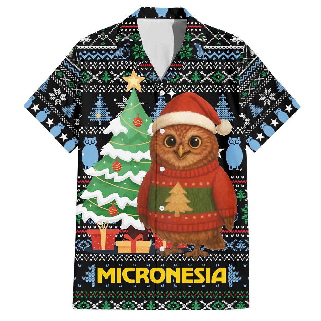 Micronesia Christmas Family Matching Summer Maxi Dress and Hawaiian Shirt with Santa Owl Christmas Tree Gifts and Snowflake - Wonder Print Shop