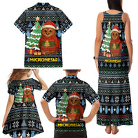Micronesia Christmas Family Matching Tank Maxi Dress and Hawaiian Shirt with Santa Owl Christmas Tree Gifts and Snowflake - Wonder Print Shop