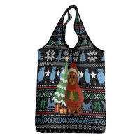 Micronesia Christmas Grocery Bag with Santa Owl Christmas Tree Gifts and Snowflake - Wonder Print Shop