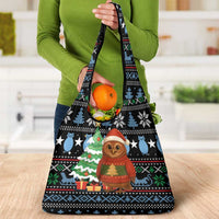Micronesia Christmas Grocery Bag with Santa Owl Christmas Tree Gifts and Snowflake - Wonder Print Shop