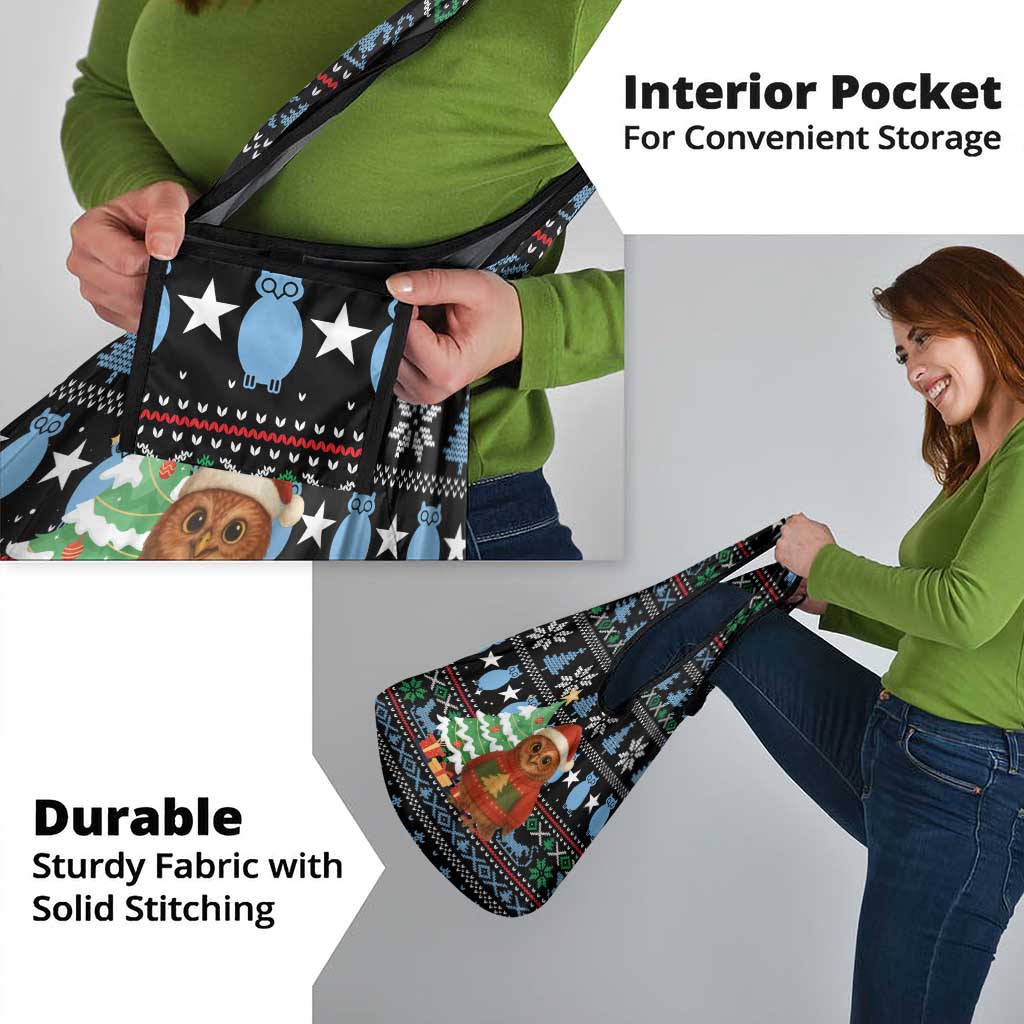 Micronesia Christmas Grocery Bag with Santa Owl Christmas Tree Gifts and Snowflake - Wonder Print Shop