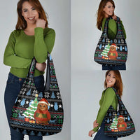 Micronesia Christmas Grocery Bag with Santa Owl Christmas Tree Gifts and Snowflake - Wonder Print Shop