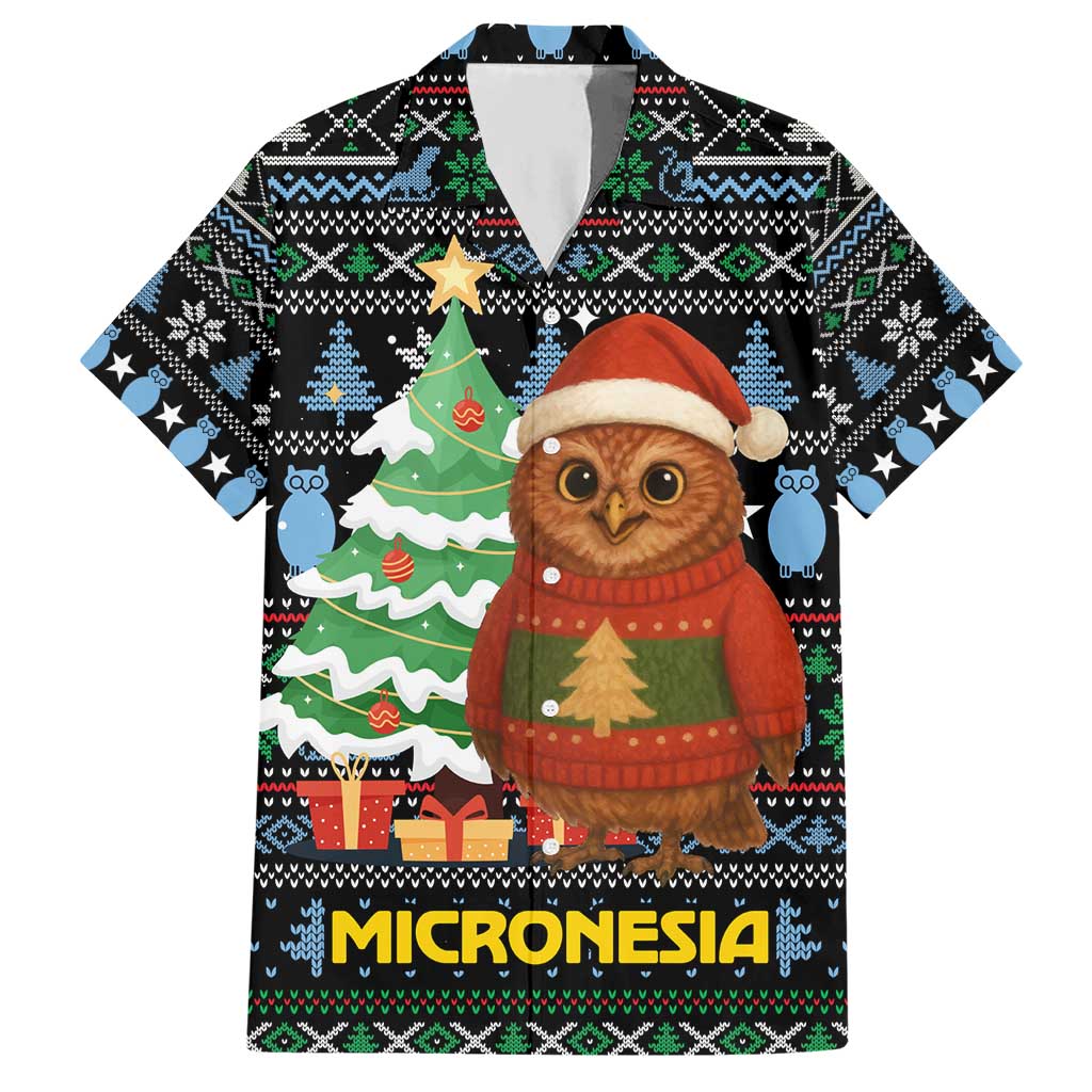 Micronesia Christmas Hawaiian Shirt with Santa Owl Christmas Tree Gifts and Snowflake - Wonder Print Shop