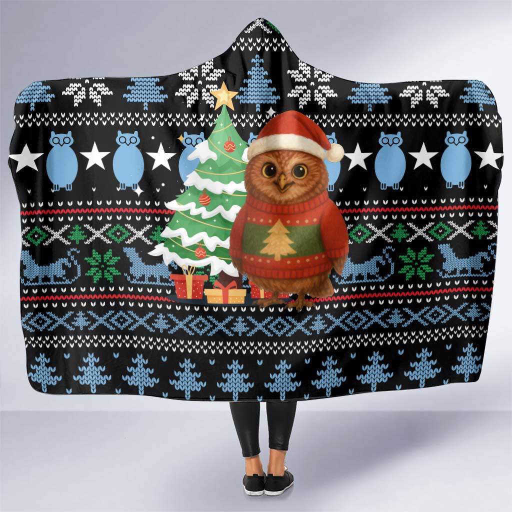 Micronesia Christmas Hooded Blanket with Santa Owl Christmas Tree Gifts and Snowflake - Wonder Print Shop