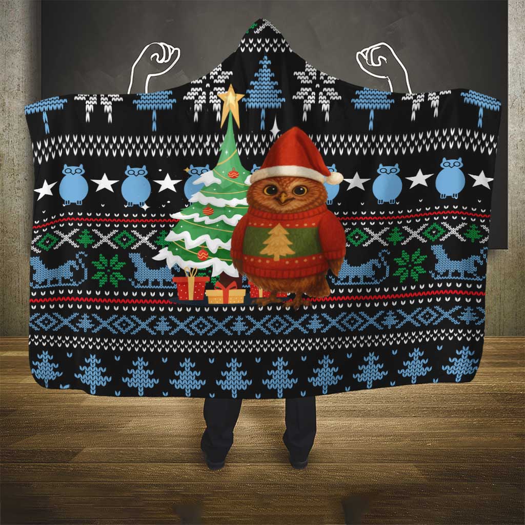 Micronesia Christmas Hooded Blanket with Santa Owl Christmas Tree Gifts and Snowflake - Wonder Print Shop