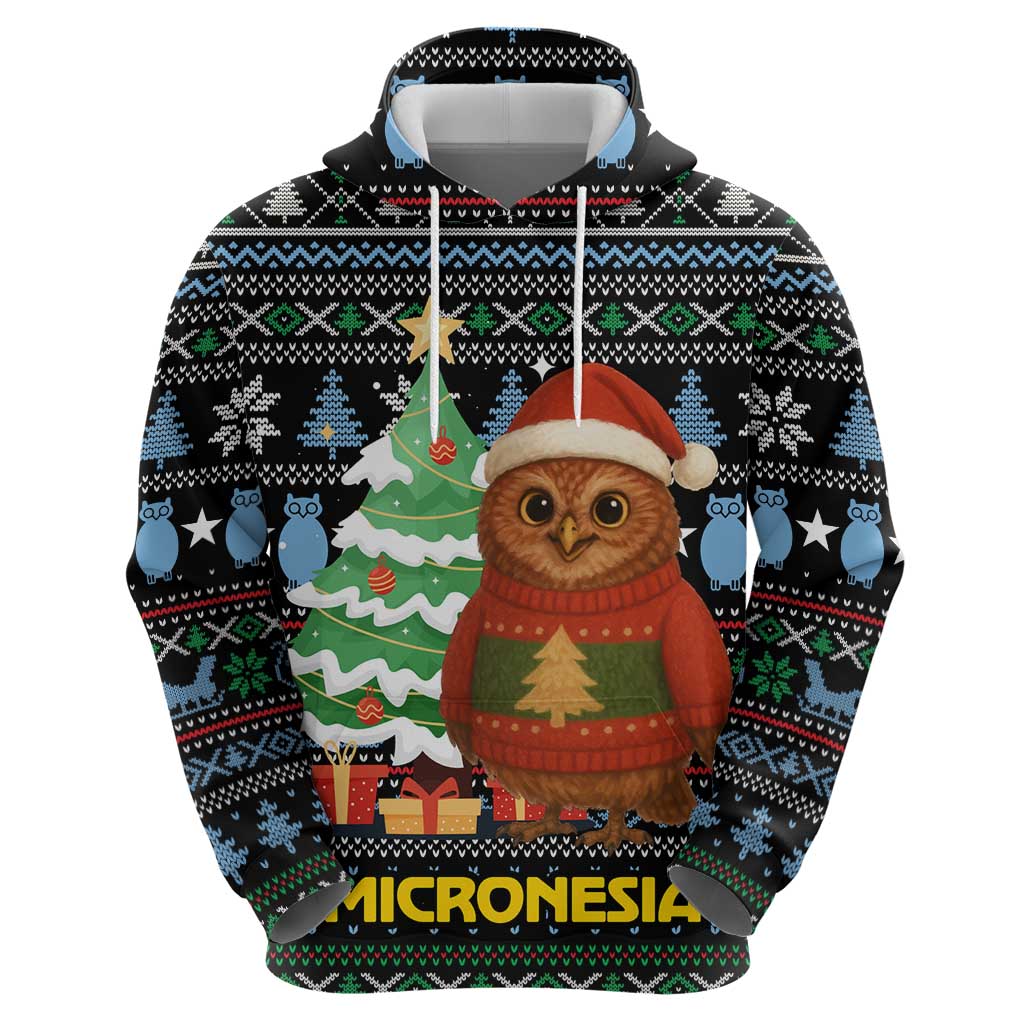 Micronesia Christmas Hoodie with Santa Owl Christmas Tree Gifts and Snowflake - Wonder Print Shop