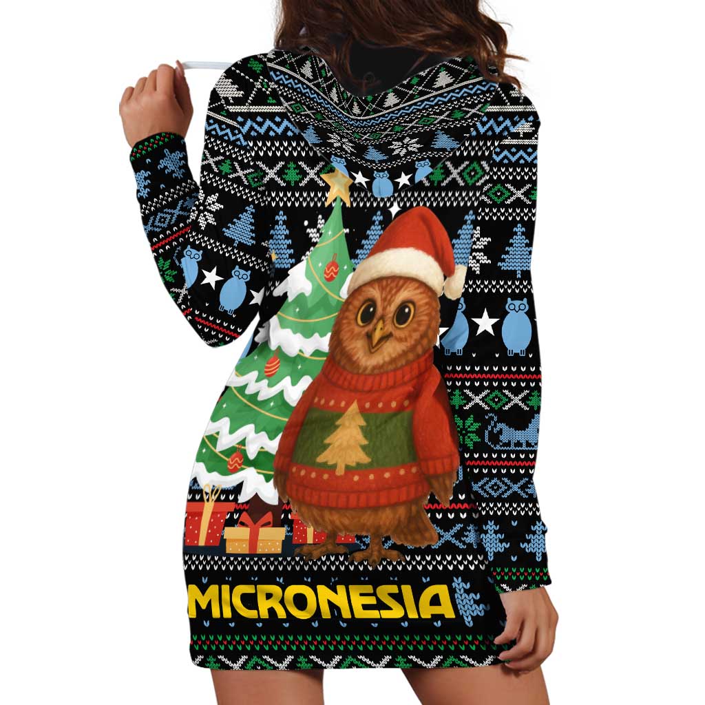 Micronesia Christmas Hoodie Dress with Santa Owl Christmas Tree Gifts and Snowflake - Wonder Print Shop