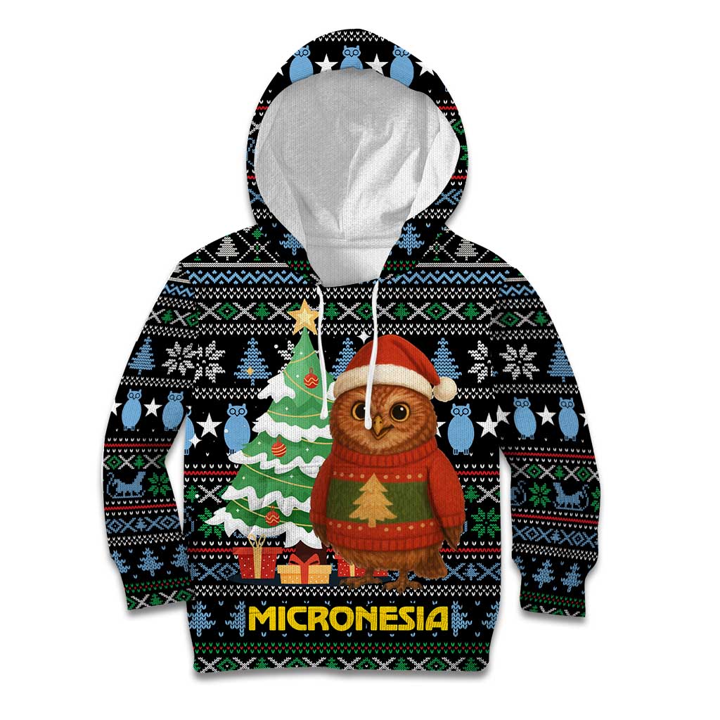 Micronesia Christmas Kid Hoodie with Santa Owl Christmas Tree Gifts and Snowflake - Wonder Print Shop