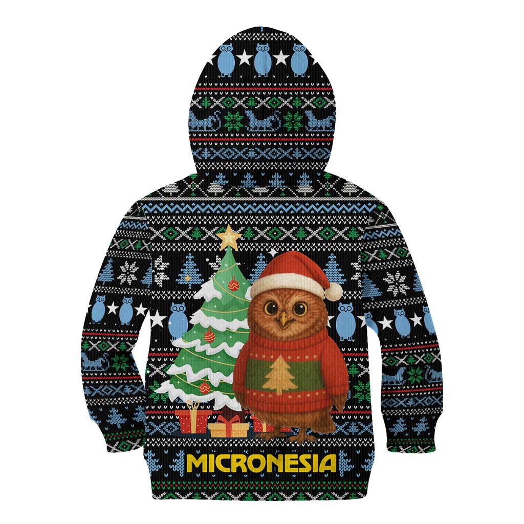 Micronesia Christmas Kid Hoodie with Santa Owl Christmas Tree Gifts and Snowflake - Wonder Print Shop