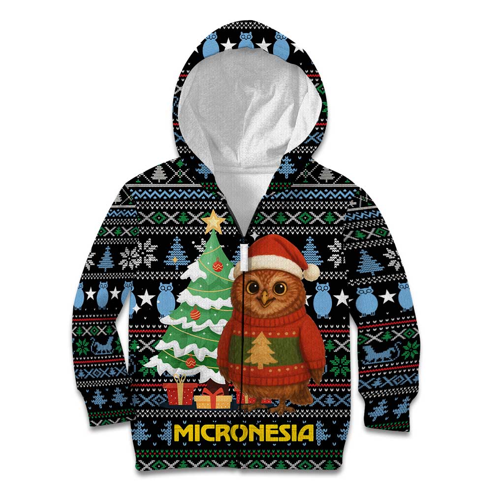 Micronesia Christmas Kid Hoodie with Santa Owl Christmas Tree Gifts and Snowflake - Wonder Print Shop