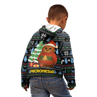 Micronesia Christmas Kid Hoodie with Santa Owl Christmas Tree Gifts and Snowflake - Wonder Print Shop
