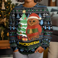 Micronesia Christmas Kid Ugly Christmas Sweater with Santa Owl Christmas Tree Gifts and Snowflake - Wonder Print Shop