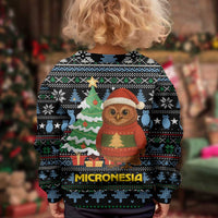Micronesia Christmas Kid Ugly Christmas Sweater with Santa Owl Christmas Tree Gifts and Snowflake - Wonder Print Shop