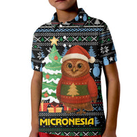 Micronesia Christmas Kid Polo Shirt with Santa Owl Christmas Tree Gifts and Snowflake - Wonder Print Shop