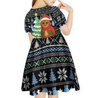Micronesia Christmas Kid Short Sleeve Dress with Santa Owl Christmas Tree Gifts and Snowflake - Wonder Print Shop