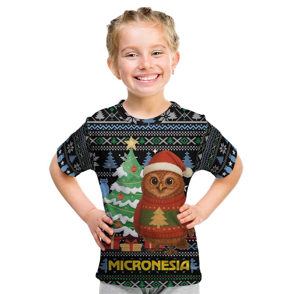 Micronesia Christmas Kid T Shirt with Santa Owl Christmas Tree Gifts and Snowflake - Wonder Print Shop
