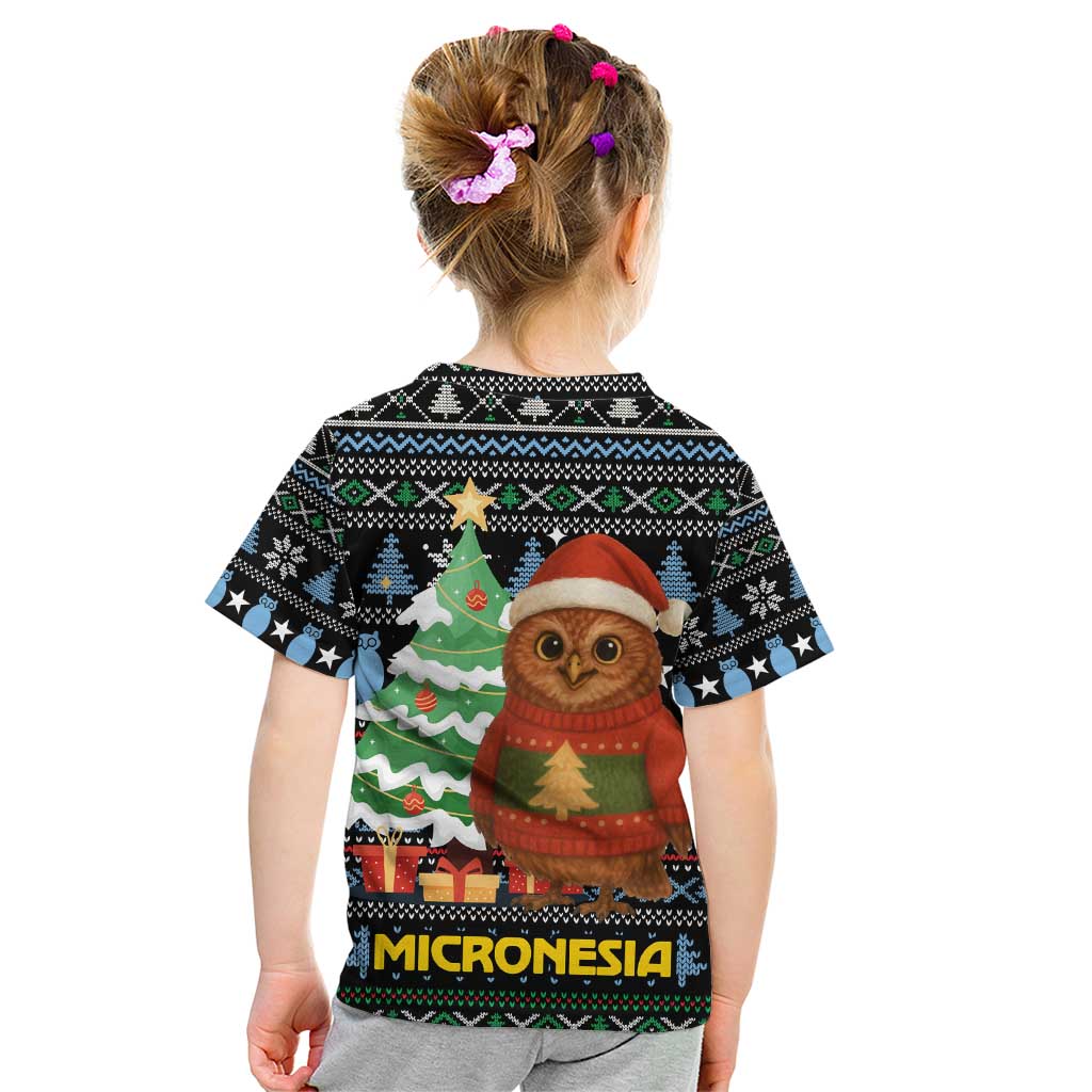 Micronesia Christmas Kid T Shirt with Santa Owl Christmas Tree Gifts and Snowflake - Wonder Print Shop