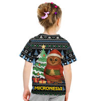 Micronesia Christmas Kid T Shirt with Santa Owl Christmas Tree Gifts and Snowflake - Wonder Print Shop