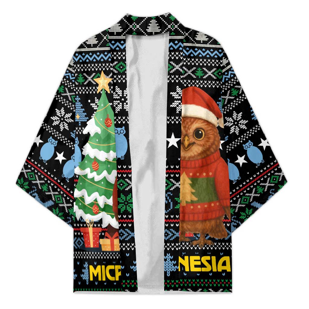 Micronesia Christmas Kimono with Santa Owl Christmas Tree Gifts and Snowflake - Wonder Print Shop