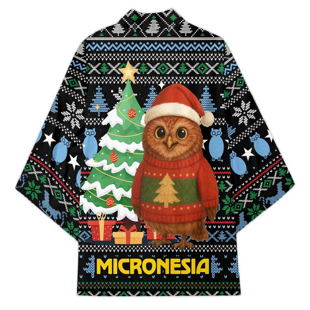 Micronesia Christmas Kimono with Santa Owl Christmas Tree Gifts and Snowflake - Wonder Print Shop