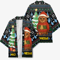 Micronesia Christmas Kimono with Santa Owl Christmas Tree Gifts and Snowflake - Wonder Print Shop
