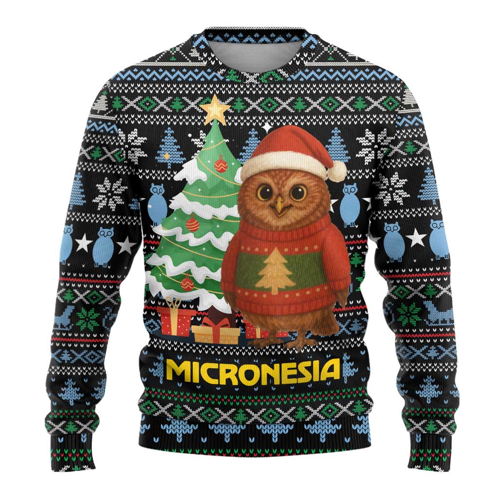 Micronesia Christmas Ugly Christmas Sweater with Santa Owl Christmas Tree Gifts and Snowflake - Wonder Print Shop