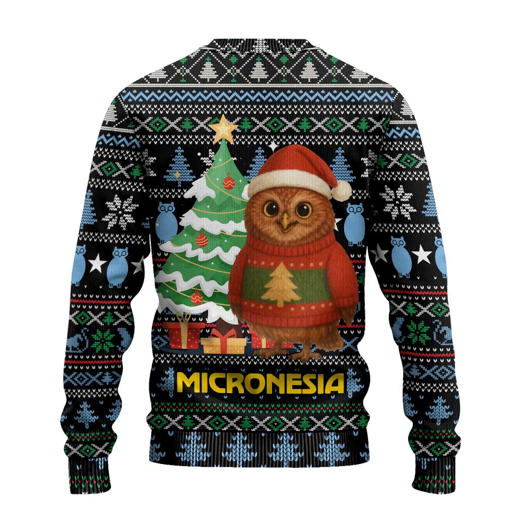 Micronesia Christmas Ugly Christmas Sweater with Santa Owl Christmas Tree Gifts and Snowflake - Wonder Print Shop