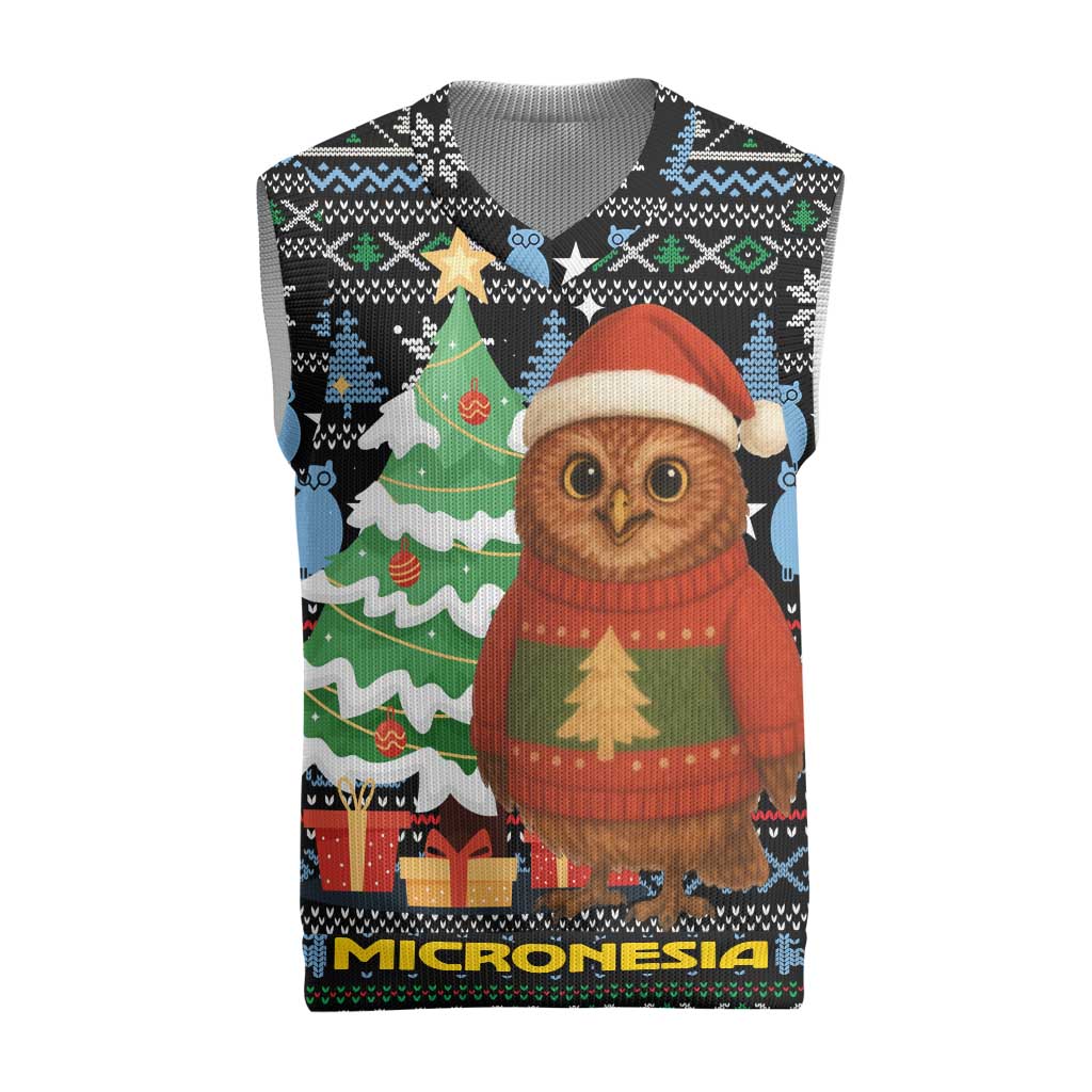 Micronesia Christmas Knitted V-Neck Vest with Santa Owl Christmas Tree Gifts and Snowflake - Wonder Print Shop