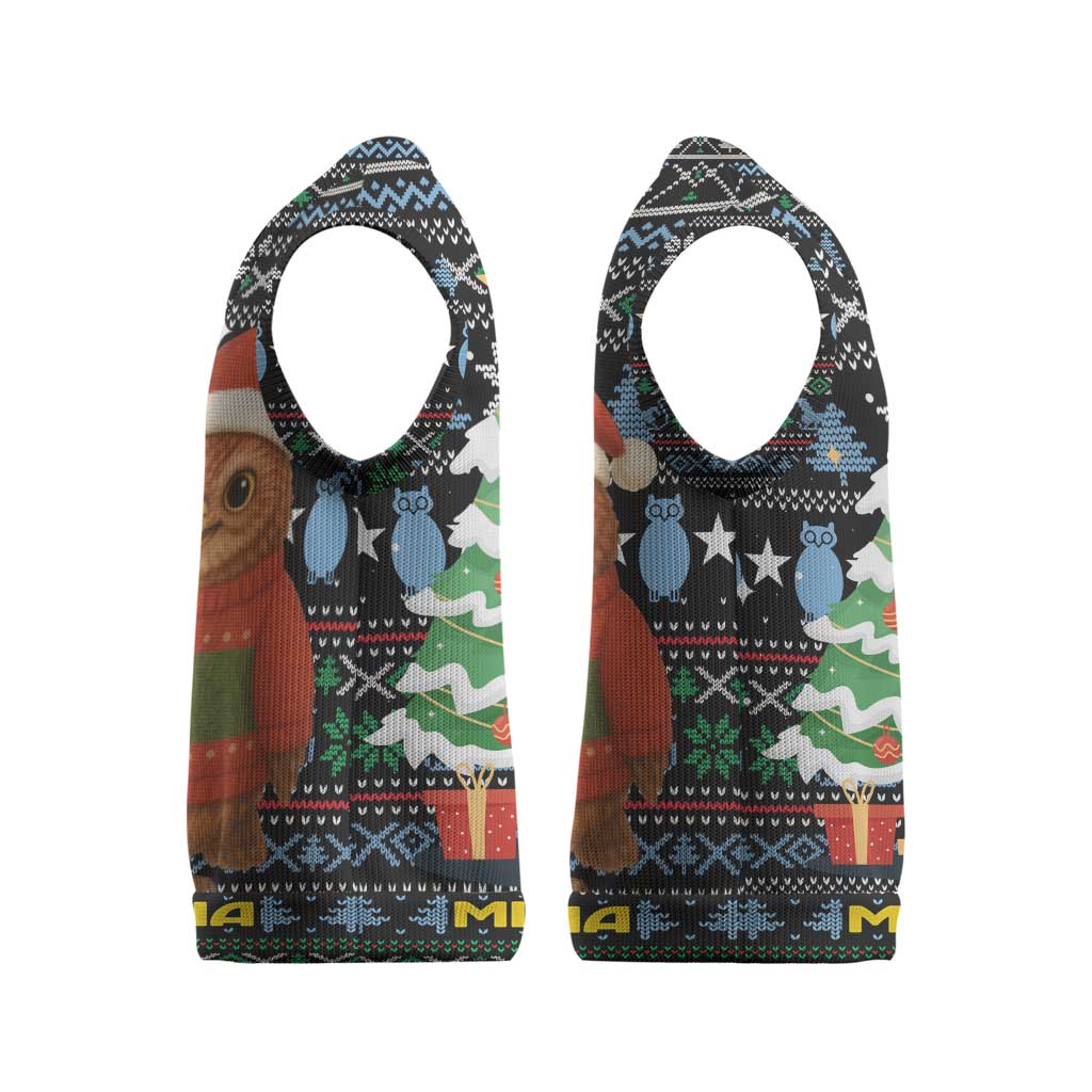 Micronesia Christmas Knitted V-Neck Vest with Santa Owl Christmas Tree Gifts and Snowflake - Wonder Print Shop