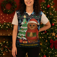 Micronesia Christmas Knitted V-Neck Vest with Santa Owl Christmas Tree Gifts and Snowflake - Wonder Print Shop