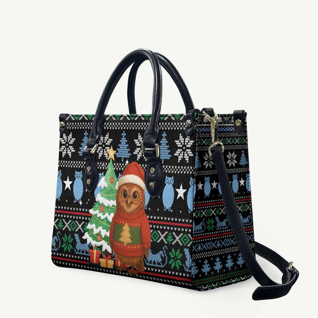 Micronesia Christmas Leather Bag with Santa Owl Christmas Tree Gifts and Snowflake - Wonder Print Shop