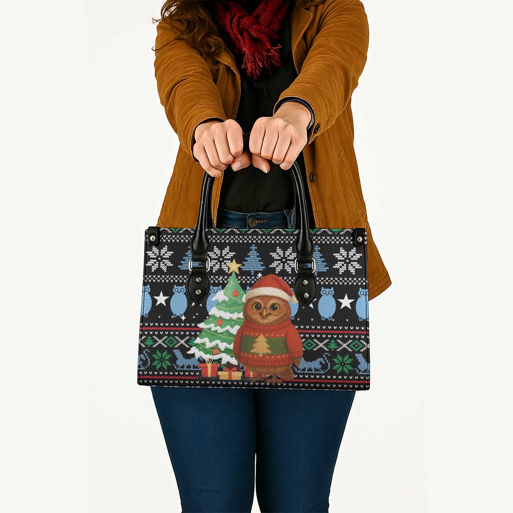 Micronesia Christmas Leather Bag with Santa Owl Christmas Tree Gifts and Snowflake - Wonder Print Shop