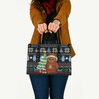 Micronesia Christmas Leather Bag with Santa Owl Christmas Tree Gifts and Snowflake - Wonder Print Shop