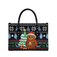 Micronesia Christmas Leather Bag with Santa Owl Christmas Tree Gifts and Snowflake - Wonder Print Shop