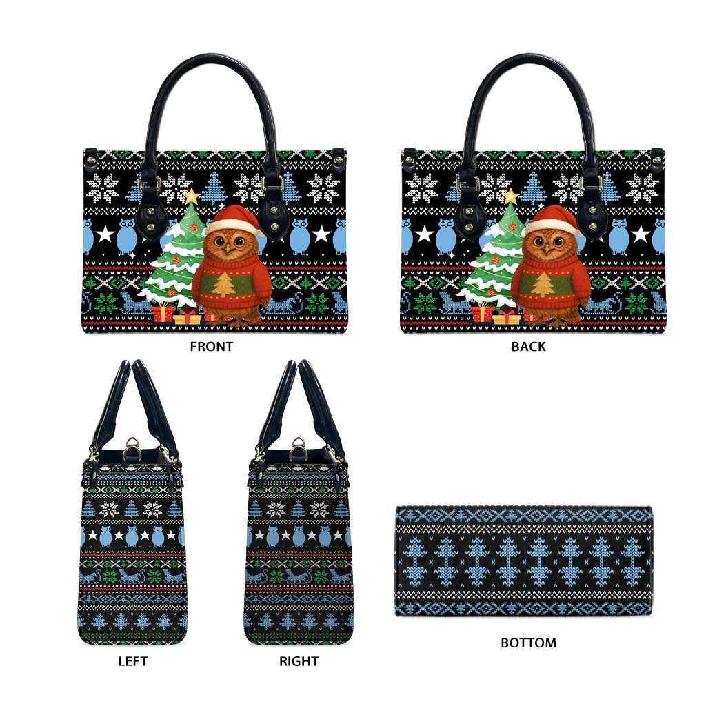 Micronesia Christmas Leather Bag with Santa Owl Christmas Tree Gifts and Snowflake - Wonder Print Shop