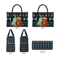 Micronesia Christmas Leather Bag with Santa Owl Christmas Tree Gifts and Snowflake - Wonder Print Shop